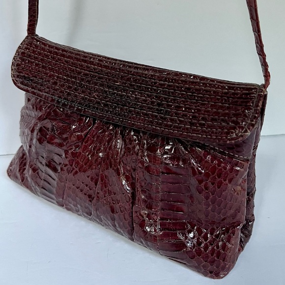 VTG Snakeskin Shoulder Bag Purse Clutch Cordovan Snake - Picture 8 of 10